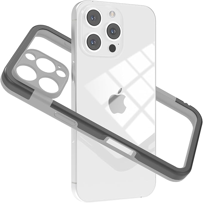 for iPhone 16 Pro Bumper Case, Hybrid Protection Heat Dissipation Frame No-Back Phone Cover Case 6.3" 2024 - Black & Gray