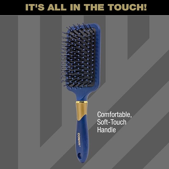 Conair Velvet Touch Paddle Cushion hair brush - Detangling hairbrush - curly or straight styles - men or women - detangler - features soft touch handle - Colors at Random