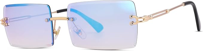 Rectangle Sunglasses for Men/Women Small Rimless Square Shade Eyewear