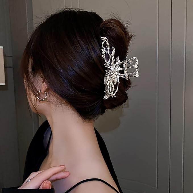 2 Pcs Large Metal Hair Claw Clips - Personality Nonslip Silver Hair Clamps,Perfect Jaw Hair Clamps For Women And Thinner-Thick Hair Styling-Strong Hold Hair-Fashion Hair Accessories (style4)