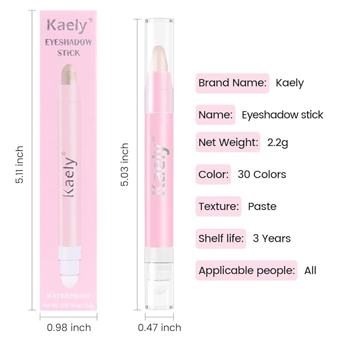 2-in-1 Cream Eyeshadow & Highlighter Stick, Waterproof Pearl Nude Pink Shimmer Eye Shadow Pencil for Women, Long-Lasting Pigmented Makeup, sombras para ojos 14