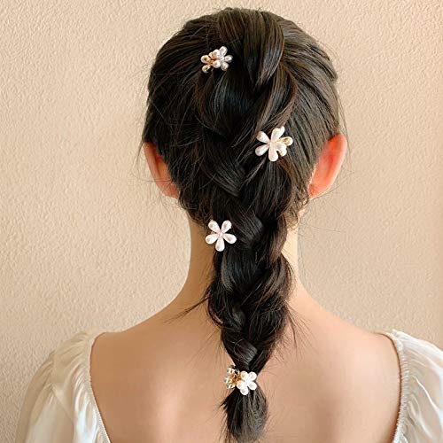 Mini Pearl Hair Barrettes for Women Girls, 10pcs Sweet Artificial Pearl Hair Clips, Flower Pins Clips for Party Wedding Daily