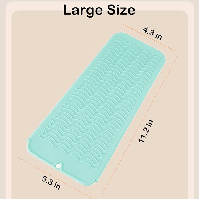 Heat Resistant Silicone Mat with Hanging Hole, Straightener Heat Resistant Travel Mat & Pouch for Curling Iron, Flat Iron and Other Hot Hair Styling Tools, 11 x 5 in, Green