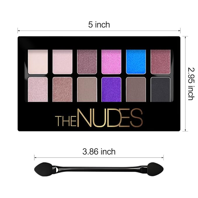 Twelve Eyeshadow Palette, Nude Brown Black Sky Blue Rose Pink Champagne Eyeshadow Palette Makeup,Highly Pigmented Pressed Powder Eyeshadow for Woman girls Eyes Long Lasting Naturing-Looking 02