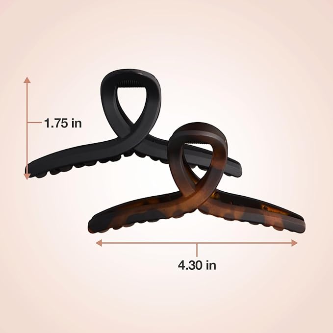 Kitsch Large Hair Clips for Women - Fashionable Loop Hair Claw Clips | Matte Plastic, Easy-Grip | Perfect for Everyday Use & Special Occasions - Tortoise & Black, 2 Pcs