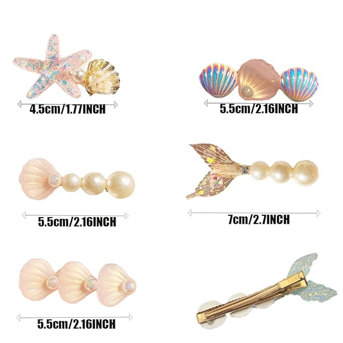 5 Pcs Starfish Seashell Hair Clips Mermaid Costume Pearl Beach Ocean Hair Accessories Women and Girls (Pink)