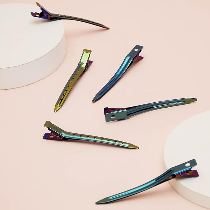 Kitsch Metal Duck Billed Hair Clips - Hair Styling Clips for Sectioning, Cutting, Coloring, Blow Drying and Makeup | Salon Quality Accessories - 6pcs (Iridescent)