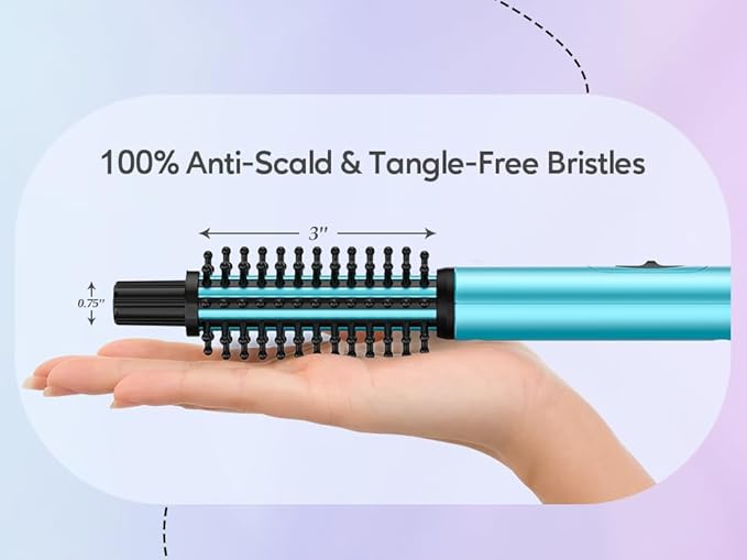 Mini Thermal Brush, Curling Iron 3/4 Inch, Heated Round Brush for Volumizing and Small Curls, Travel Size Curling Iron for Short & Thin Hair, Dual Voltage, One Heat 392°F, Blue