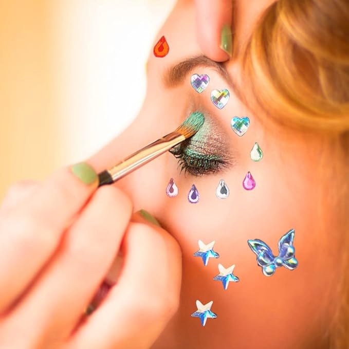 9 Sheets Eye Body Face Gems Makeup Jewels Rhinestone Stickers Self Adhesive Crystal Rainbow Makeup Diamonds Face Stick Gems for Women Festival Accessory and Nail Art Decorations