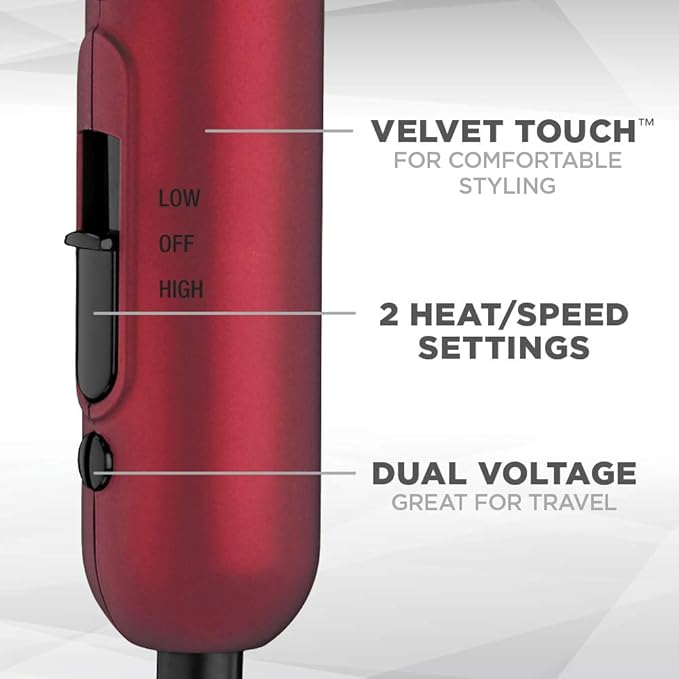 Conair miniPRO Tourmaline Ceramic Travel Hair Dryer with Folding Handle, Red