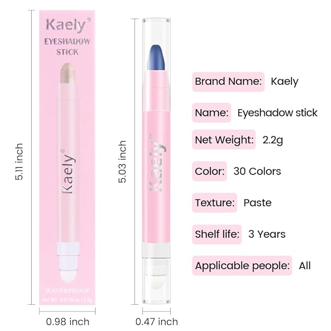 2-in-1 Cream Eyeshadow & Highlighter Stick, Waterproof Dark Blue Shimmer Eye Shadow Pencil for Women, Long-Lasting Pigmented Makeup, sombras para ojos 27