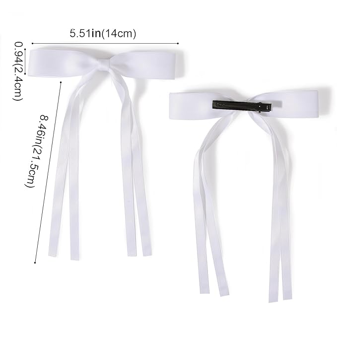 4 PCS Tassel Ribbon Bowknot Hair Clips With Long Tail for Women Girl Teens Kids, Solid Holder Fashion Bow Bowknot Hair Accessories Headwear Barrettes Claw(Black&White)