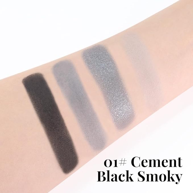 Eyeshadow Quads, 4 Black Smokey Grey Gray Silver Matte Shimmer Eye Shadow Makeup Palette Pigmented Silver Glitter Metallic Eyeshadow Makeup Palette sombra negra para ojos para ojos brillantes 01#