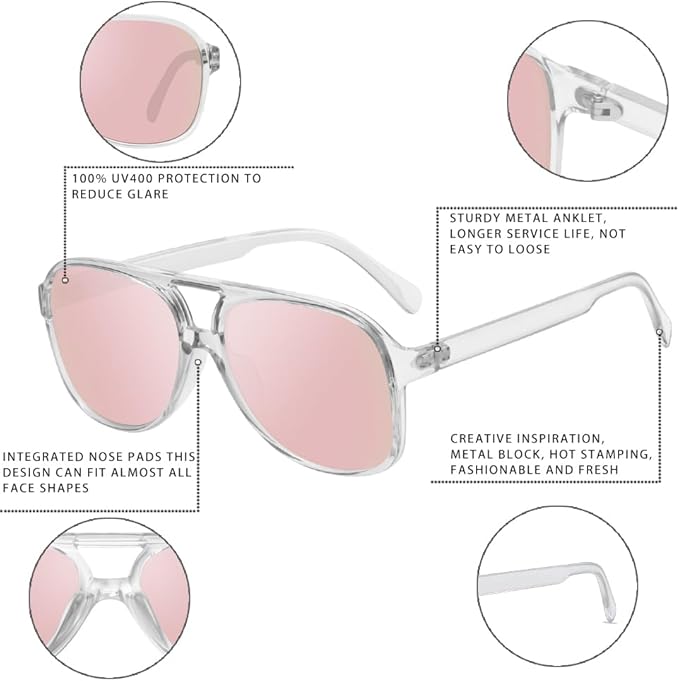 YDAOWKN Retro Aviator Sunglasses for Women Mens Large Frame Classic Vintage 70s Sun Glasses Aviators