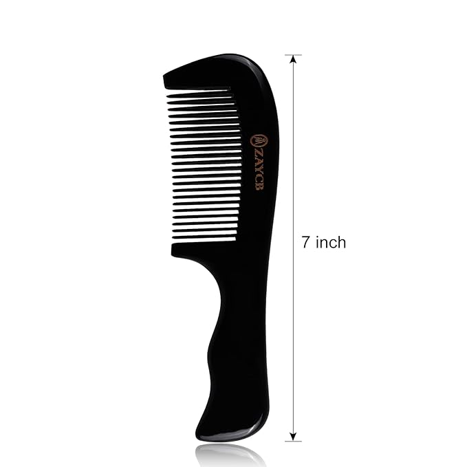 Hair Comb, 100% Buffalo Horn Fine Tooth Comb, Anti-Static Hair Styling Detangling Comb for Men, Women and Kids, For All Hair Types (Black)