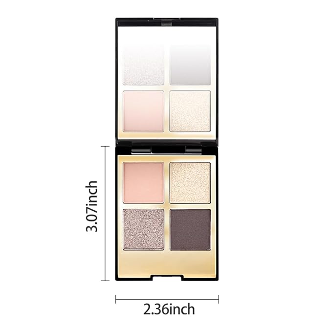 Eyeshadow Quad Makeup Palette – 4 Shades of Nude, Rose, Gold, Brown Tones, Blendable Matte & Shimmer, Long-Lasting Waterproof, Perfect for Mature & Young Women, with Built-In Mirror 02#