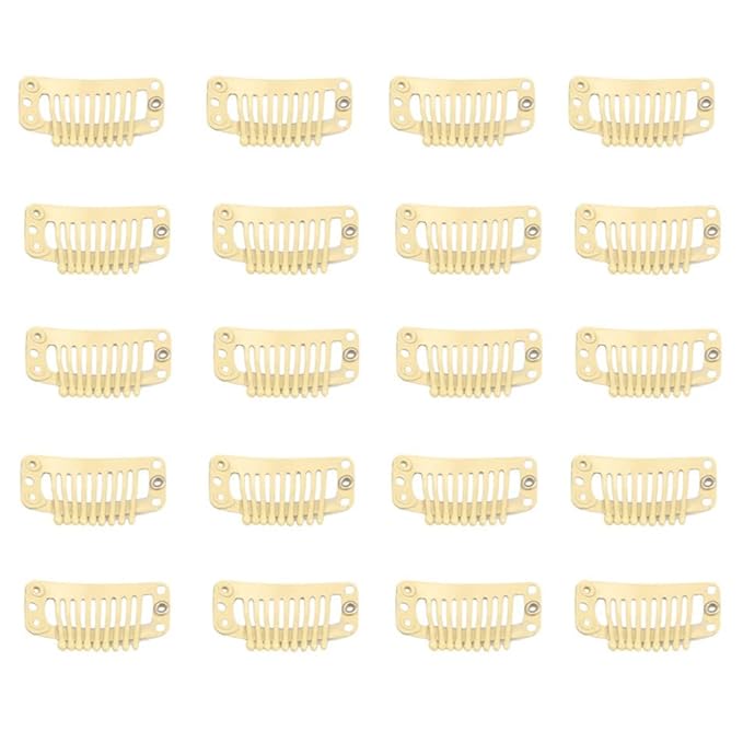 20pcs 9-Teeth Stainless Snap Hair Clips, Hair Extension Clips, Wig Accessories Clip, Diy Clips for Hairpieces Wigs (Beige)