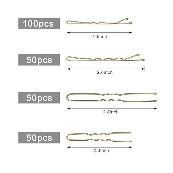 250 Pcs Hair Pins Bobby Pins Blonde Hair with Storage Box, Wavy Bobby Pins 2inch 2.4inch, U Shaped Hair Pins 2inch 2.8inch, Suitable for All Hair Types, Hair Clips Hair Pin for Women and Girls