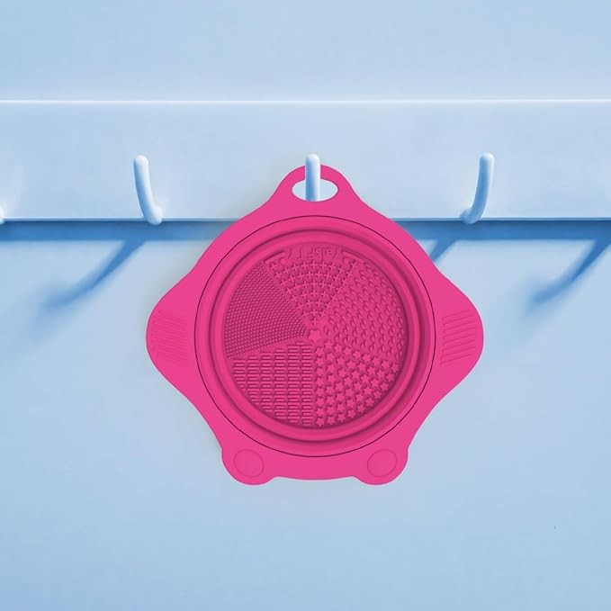 2PC Foldable Silicone Makeup Brush Cleaner Pad Bowls, YalsFTY Portable Mat Scrubber Cleaning Tool for Makeup Brushes (Purple and Rose)