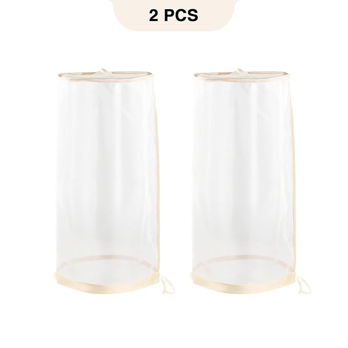 2pcs Wig Storage Bags for Multiple Wigs Bags with Drawstring Hair Extension Holder Dust-Free Hair Extension Storage Bag Transparent Mesh wig Organizer for Multiple Wigs Accessories (Light Golden)
