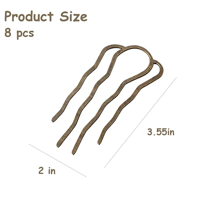 6 Piece Metal Hair Side Combs Hair Fork Clip Pins for Updo Bun, U Shape for Vintage Hairstyle Hair Accessories (Bronze-4 Teeth)