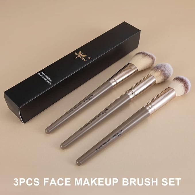 Anmor Contour and Highlighter Brush Set, Premium Blush Bronzer Face Makeup Brush Kit, Perfect for Cheek Nose Blending Contouring (Champagne, Contour/Highlighter/Blush)