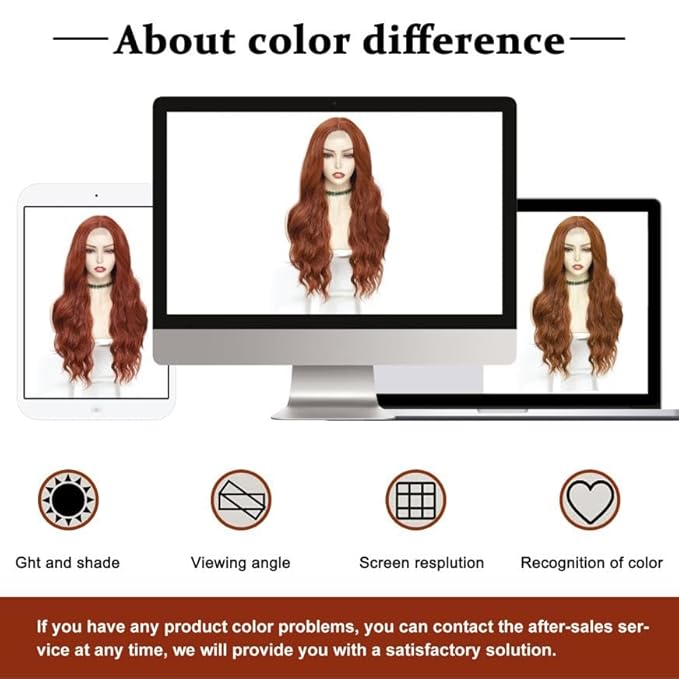 NAYOO Long Auburn Wavy Wig for Women 26 Inch Middle Part Curly Wavy Wig Natural Looking Synthetic Heat Resistant Fiber for Daily Party Use (Auburn)