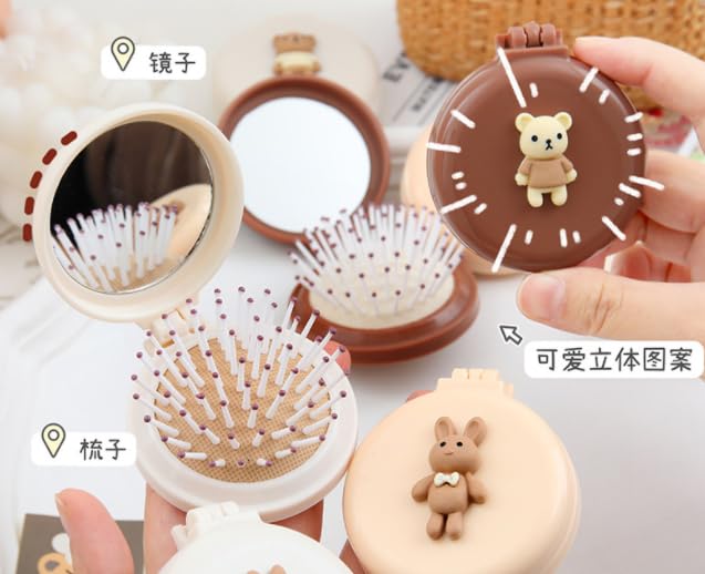 Black Daisy Travel Hair Brush Pocket Comb with Mini Mirror Portable Compact Folding Hair Brushes Round Mini Compact Massage Comb for Girls and Women, Styling Tools and Appliances, Hair Combs (2H989)