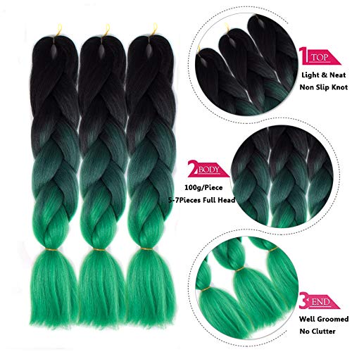 Ombre Braiding hair synthetic Crochet braids twist 24inch 5pcs/lot 100g Ombre two three tone Jumbo braid hair extensions Dreadlocks (black-green)