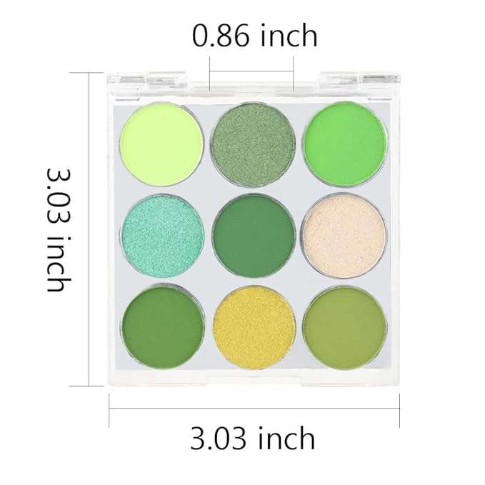 9-Color Shimmer & Matte Green Eyeshadow Palette – Highly Pigmented Light & Dark Green Shades, Blendable Shiny & Matt Makeup Powder