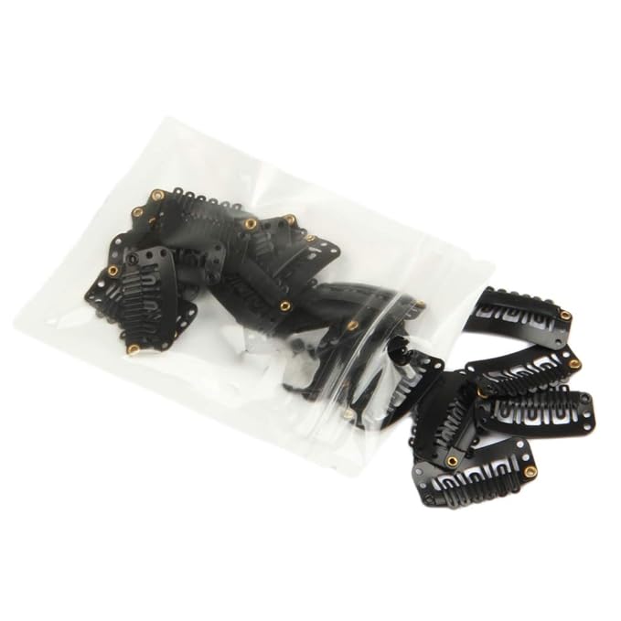 20 Pcs U-Shape Stainless Steel Snap Clips for Hair Extensions, Wigs, Hairpieces - Black Wig Accessories Clips & Combs