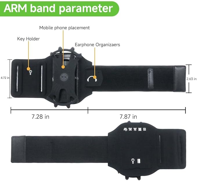 Wristband Phone Holder,HCcolo 360°Rotatable Universal Sports Wristband for iPhone X/8 Plus/8/7/6s,Galaxy S9 Plus/S9/S8 & Other 4”-6.5”Smartphone,Running Armband for Hiking Biking Walking (Wrist)