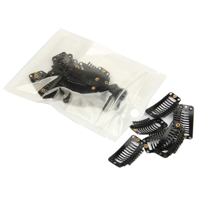 20pcs Stainless Snap Comb Clips for Wigs and Hair Extensions, DIY Hairpiece Accessories (Black)