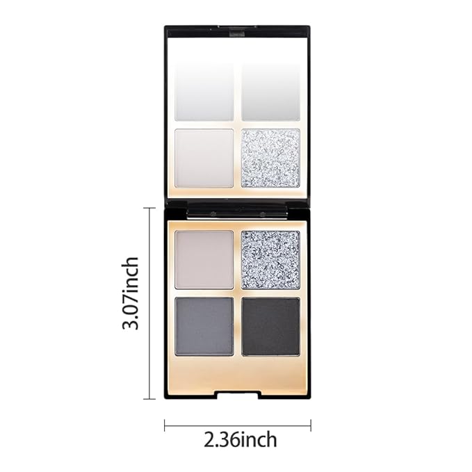 Eyeshadow Quad Makeup Palette – 4 Shades of Black, Gray, Natural, Nude & Smoky Tones, Blendable Matte & Shimmer, Long-Lasting Waterproof, Perfect for Mature & Young Women, with Built-In Mirror 01#