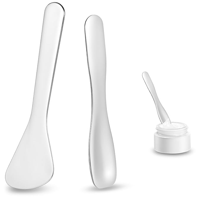 2 Pcs Mini Metal Cosmetic Spatula, Reusable Skin Care Spoon Beauty Scoop Spatula Multi-functional Facial Applicator Tool for Skin Care Creams Eye Cream Essences Beauty Accessories