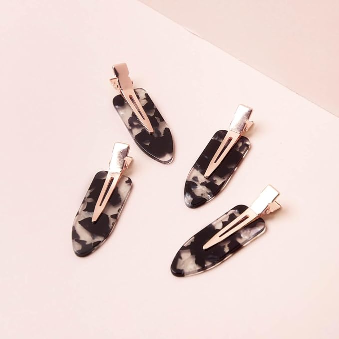 Kitsch Creaseless Hair Clips for Women - No Bend, No Crease Hair Clips For Styling, Makeup Application and Face Wash - Recycled Acrylic - 4pcs Black Terrazzo