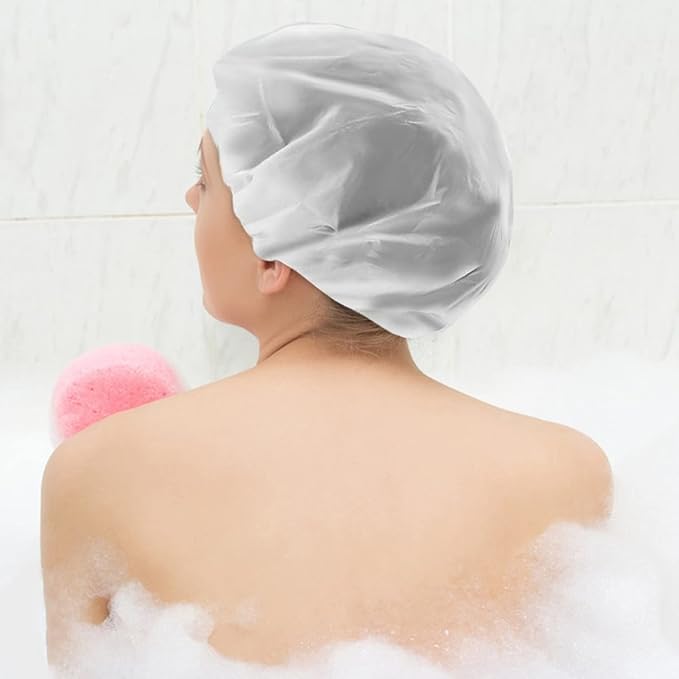 6 Pcs Shower Caps, Waterproof Bath Caps Plastic Reusable Shower Caps Elastic Band Bath Hair Caps for Women Kids