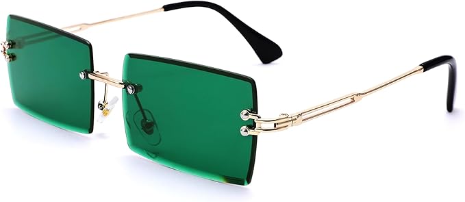 Rectangle Sunglasses for Men/Women Small Rimless Square Shade Eyewear
