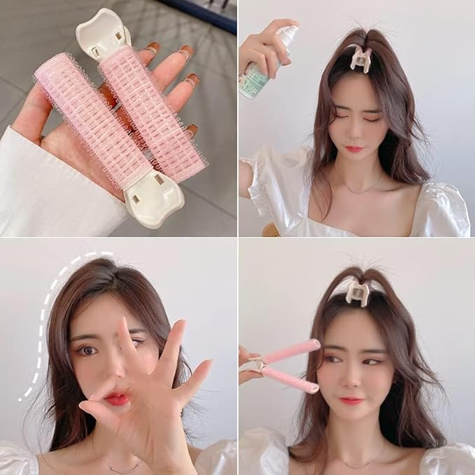 4 Pcs Pink Hair Rollers with Clip for Volumizing Bangs Curls - DIY Hair Styling Accessories Tool and Portable Self Grip Volume Clips,Volumizing Hair Clips,Styling Tools and Appliances