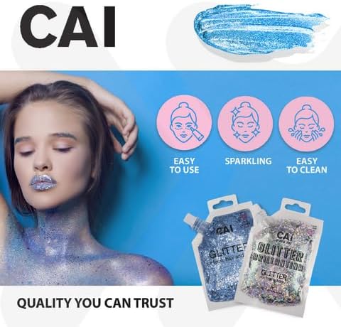 Hair Glitter Gel Body Glitter & Face Glitter for Women/Kids (2 Pk Silver/Silver) Chunky Iridescent Holograph Stars & Moon 6 oz | Cosmetic-Grade Makeup Apply Without Glue Easy to Take Off & Clean