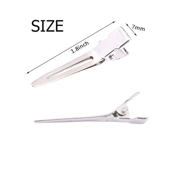 100 Packs silvery Alligator Curl Clips, bandenger 1.8 Inch Single Prong Clips Hair Accessories,for Girls and Women,Hair Styling,Hair Coloring, Random Color (silvery)