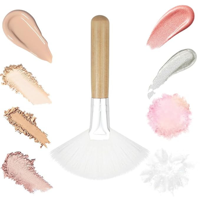 4 Pack Fan Brushes for Women Face Soft Bristle Highlighting Blush Brush with Long Handle Facial Applicator Brushes Face Makeup Tools for Loose Powder Highlighting Blush (2 Colors)