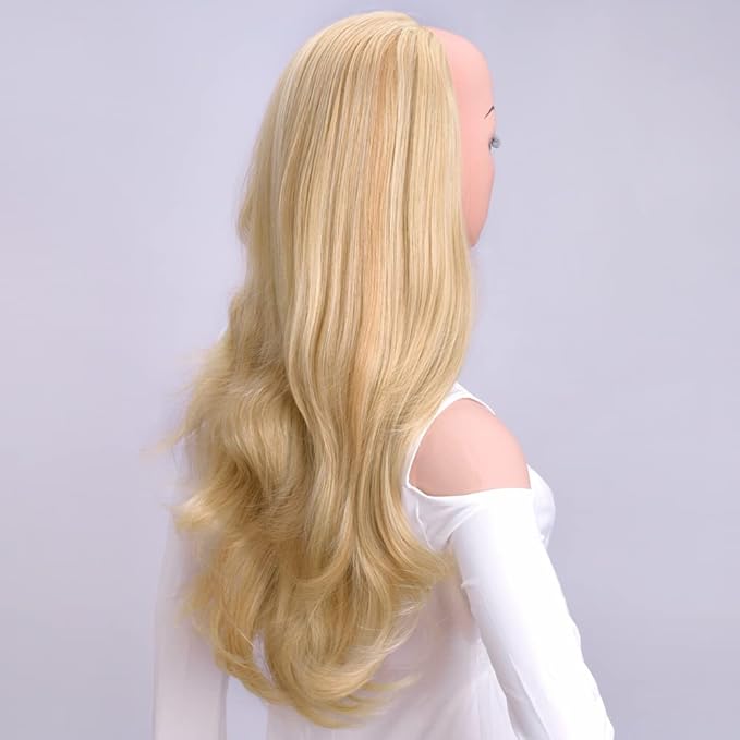 24 Inch Blond Wavy 3/4 Half Wig Long lightest Synthetic Hair Extensions Capless Wigs Hair Clips Extension For Women 210g(24“ #5)