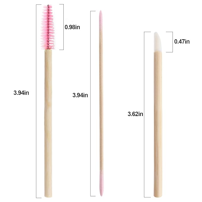 300 pcs Eyelash Extension Supply Kits 200pcs Disposable Double pointed head Wooden Micro Swab Brush 50pcs Eyebrow Spoolie 50pcs Lip Brush Mascara Wand Applicator Eyelashes Tool (Bamboo pink kits)