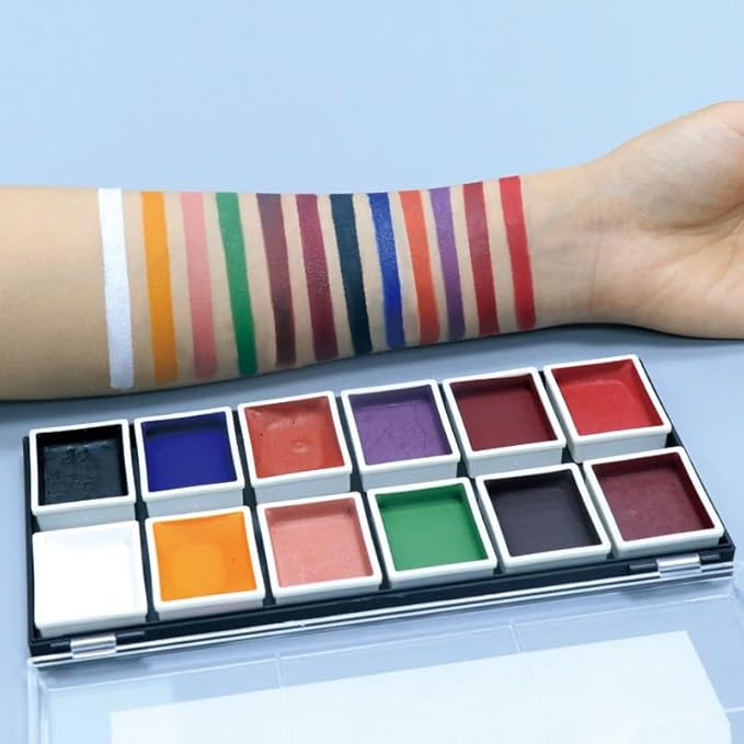 12 Colors Alcohol Activated SFX Makeup Paint Palette, Professional Waterproof Sweatproof Face and Body Paint,Long Lasting Special Effect Makeup Use for Cosplay, Theatre, Film