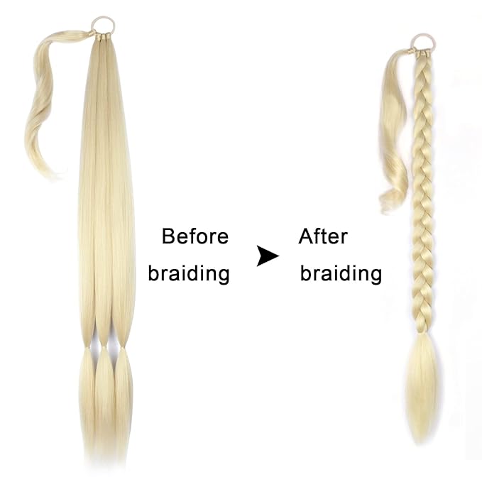 34 Inch Braided Ponytail Extension Braided Hair Extensions with Hair Tie Straight Wrap Around Long Braided Ponytail Natural Soft Synthetic Hair Piece for Women(613#)