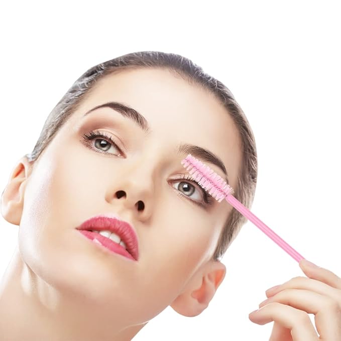 300 PCS Eyelash Extension Supplies Kit Disposable Micro Swab Brush Eyebrow Spoolies Lip Stick Brush Mascara Wand Applicator Makeup Brush Tool (Pink Sets)