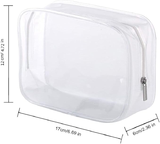 6 Pack Clear Toiletry Carry Pouch with Zipper Portable Plastic Waterproof Cosmetic Bag TSA Approved for Vacation Travel Bathroom and Organizing (White, Small)