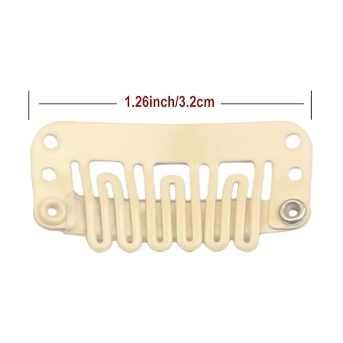 20pcs Hair Extension Clips U-Shaped 6-Teeth 3.2cm Stainless Snap Clips for Wigs, Hair Extensions, Hairpieces,T oupee (Beige)