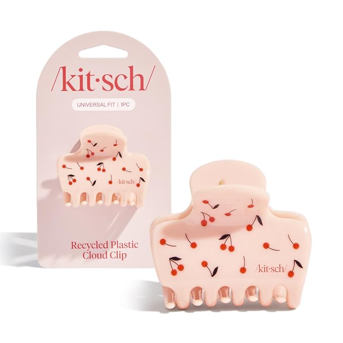 Kitsch Medium Hair Clips for Women – Strong Hold Claw Clips for Thick or Thin Hair – Recycled Plastic, Non-Slip, Durable – Cherry Print – 1pc
